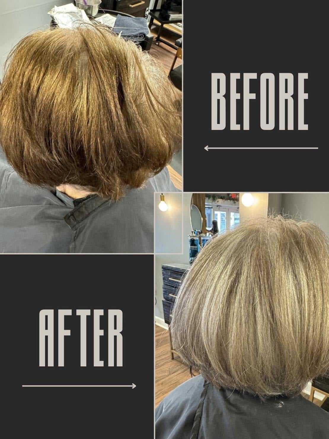 Before and after gray transition at Salon Enso in Lancaster, PA